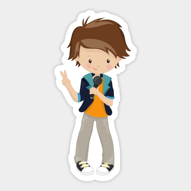 Rock Boy, Brown Hair, Band Singer, Microphone Sticker by Jelena Dunčević